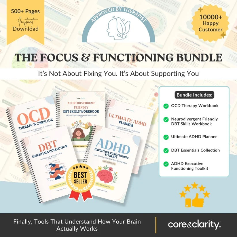 The Focus & Functioning Bundle | ADHD, OCD & Executive Skills Toolkit | 5 Expert Workbooks to Boost Focus, Structure, Thoughts, Goals, & Emotional Clarity