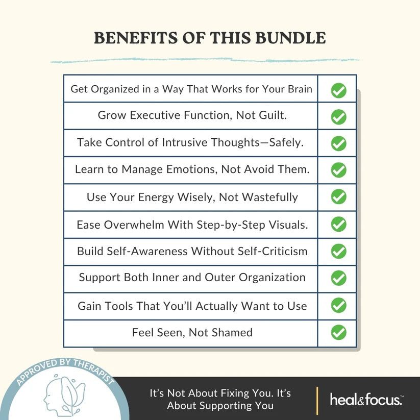 The Focus & Functioning Bundle | ADHD, OCD & Executive Skills Toolkit | 5 Expert Workbooks to Boost Focus, Structure, Thoughts, Goals, & Emotional Clarity